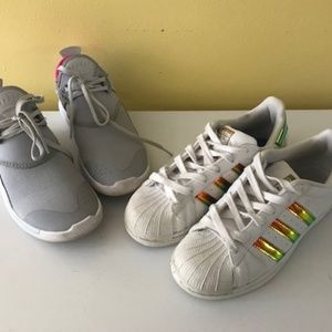 Both pairs: 4.5 Y Adidas and Jordan girls' shoes